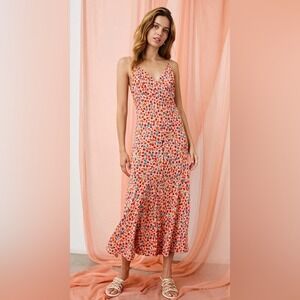Rails Florian Floral Midi Dress Red Posy Ruched Slip Midi NWOT